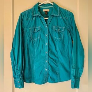 Bit & Bridle Teal Blue Button Down Western Long Sleeve Shirt